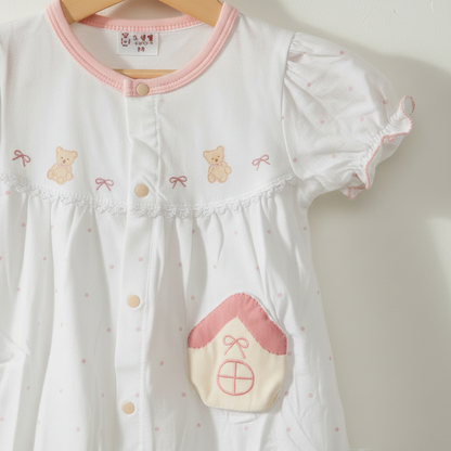 Baby Girl Romper - Square Check Printed Bodysuit in Pink & Purple 6-18 Months