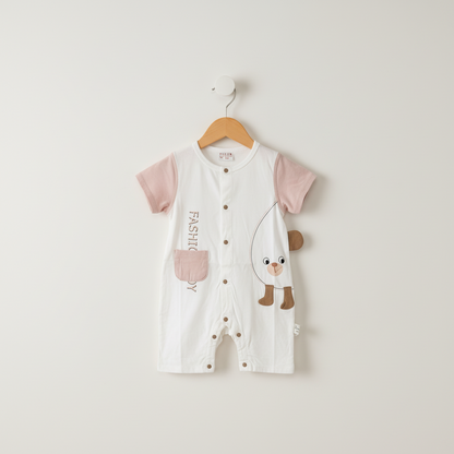 Baby Romper - Stylish Printed Bodysuit in Brown, Light Blue & Olive 6-18 Months