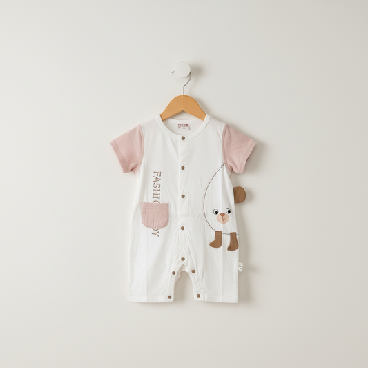 Baby Romper - Stylish Printed Bodysuit in Brown, Light Blue & Olive 6-18 Months