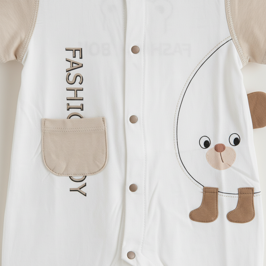 Baby Romper - Stylish Printed Bodysuit in Brown, Light Blue & Olive 6-18 Months