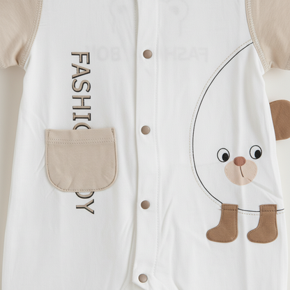 Baby Romper - Stylish Printed Bodysuit in Brown, Light Blue & Olive 6-18 Months