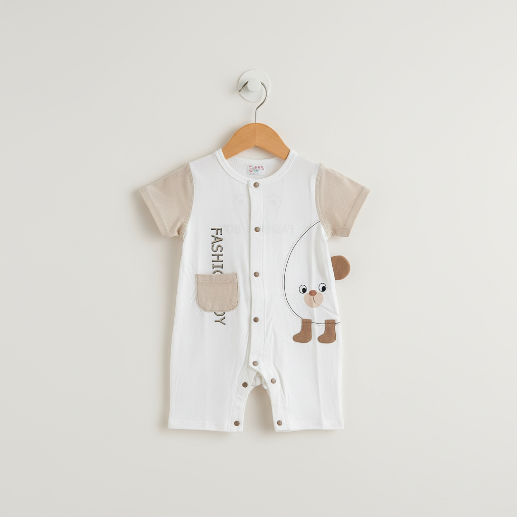 Baby Romper - Stylish Printed Bodysuit in Brown, Light Blue & Olive 6-18 Months