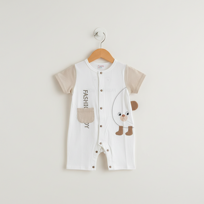 Baby Romper - Stylish Printed Bodysuit in Brown, Light Blue & Olive 6-18 Months