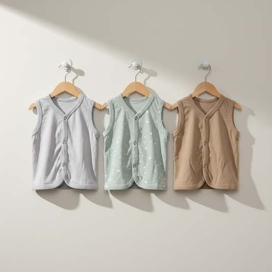 Baby Sleeveless Vest - Soft Cotton Multicolour Pack of 3 for Newborns & Infants 0-12 Months