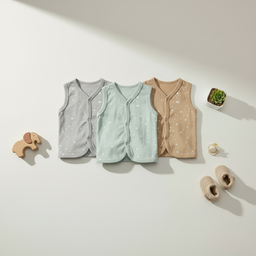 Baby Sleeveless Vest - Soft Cotton Multicolour Pack of 3 for Newborns & Infants 0-12 Months