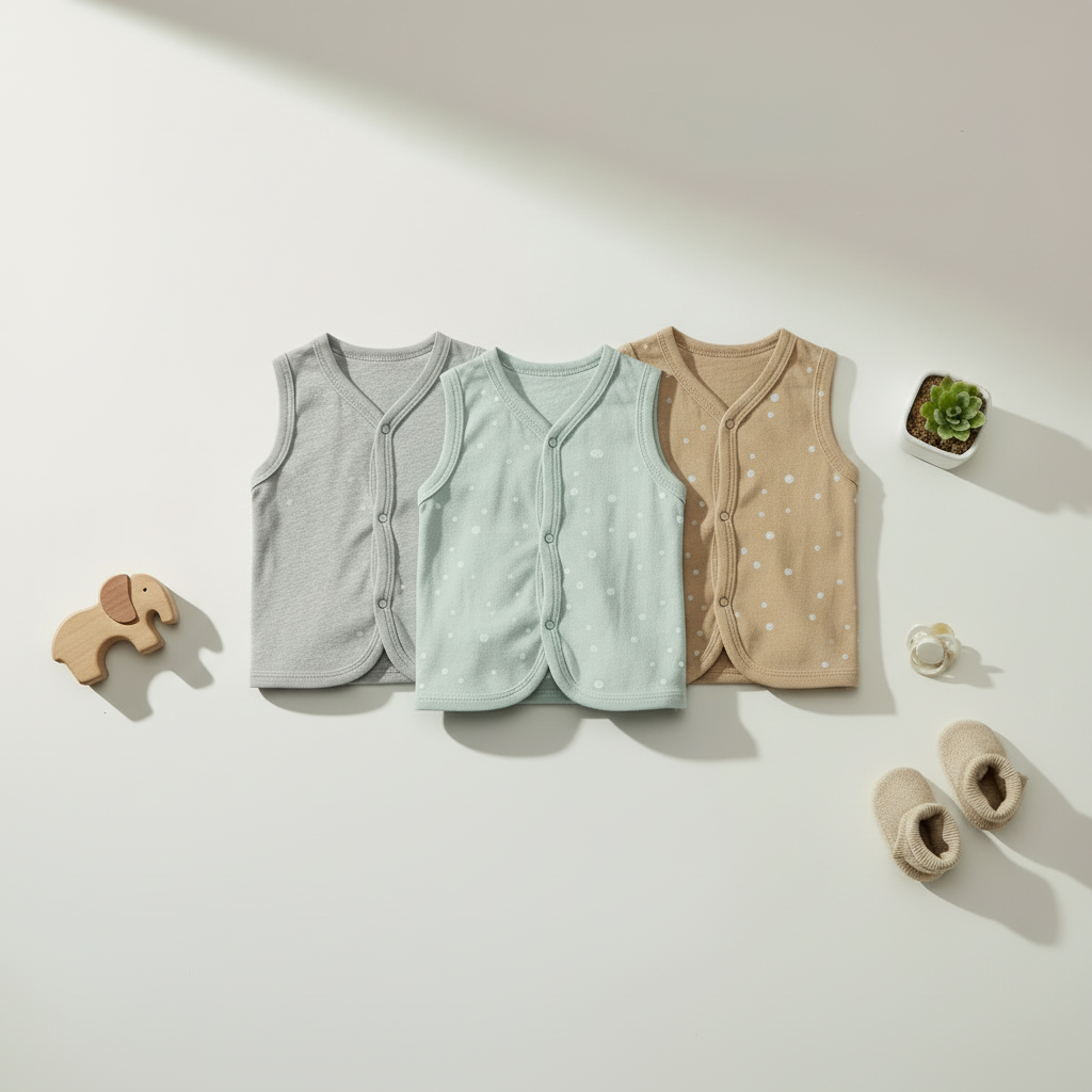 Baby Sleeveless Vest - Soft Cotton Multicolour Pack of 3 for Newborns & Infants 0-12 Months