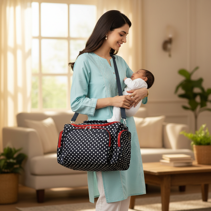 Baby Diaper Bag - Playful Polka Dots Design Large Capacity Mummy Bag | Comfort Cubz