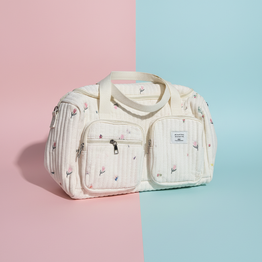 Premium Baby Diaper Bag - Large Capacity Structured Mummy Bag in Pink & Brown