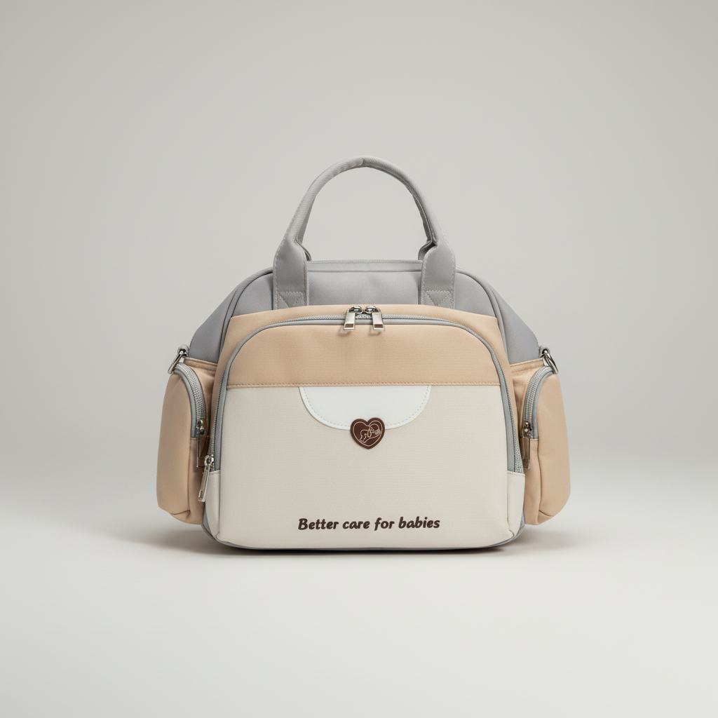 Baby Diaper Bag Handbag Style - Warm Tones Mummy Bag in Peach & Beige