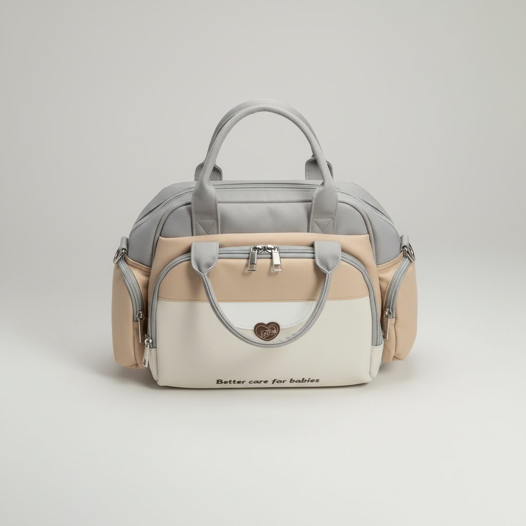 Baby Diaper Bag Handbag Style - Warm Tones Mummy Bag in Peach & Beige