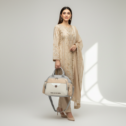 Baby Diaper Bag Handbag Style - Warm Tones Mummy Bag in Peach & Beige