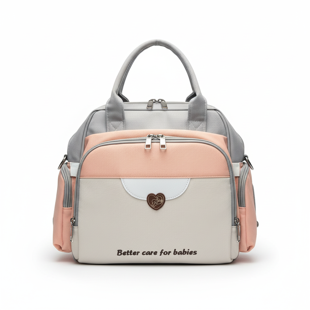 Baby Diaper Bag Handbag Style - Warm Tones Mummy Bag in Peach & Beige