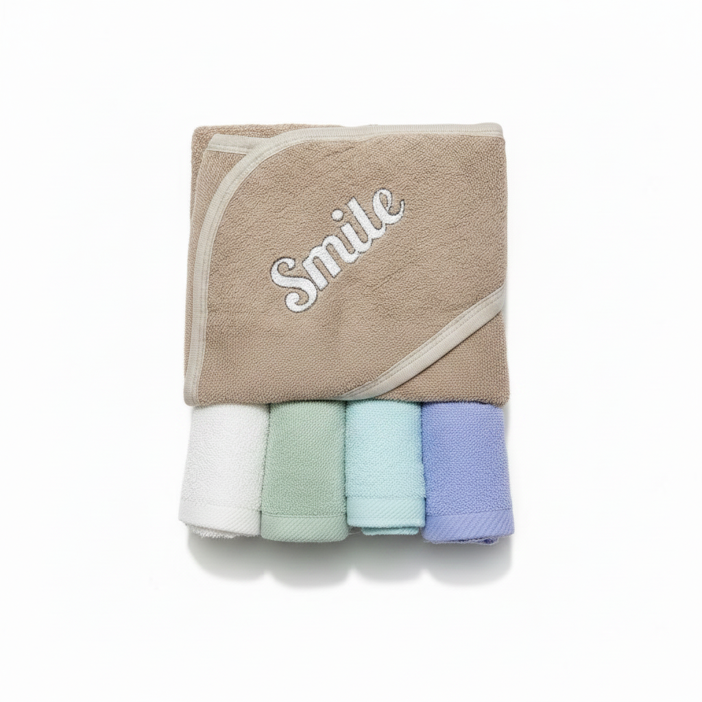 Baby Hooded Towel Set with 4 Face Towels - Soft Cotton Bath Time Bundle for Newborns & Infants
