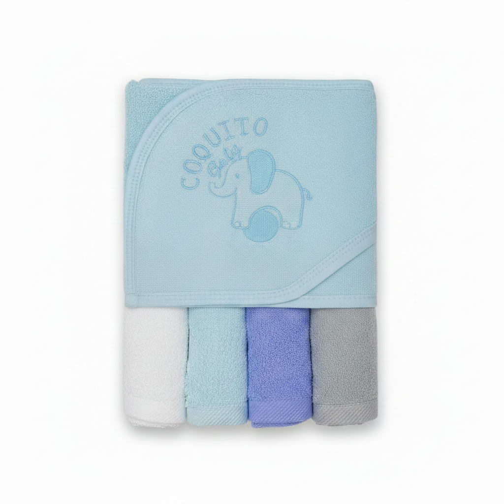 Baby Hooded Towel Set with 4 Face Towels - Soft Cotton Bath Time Bundle for Newborns & Infants