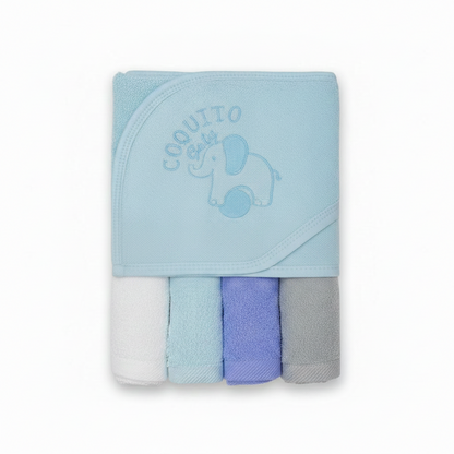 Baby Hooded Towel Set with 4 Face Towels - Soft Cotton Bath Time Bundle for Newborns & Infants