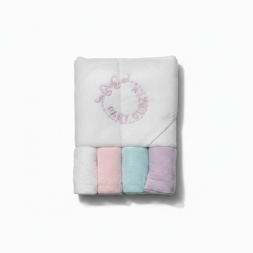 Baby Hooded Towel Set with 4 Face Towels - Soft Cotton Bath Time Bundle for Newborns & Infants