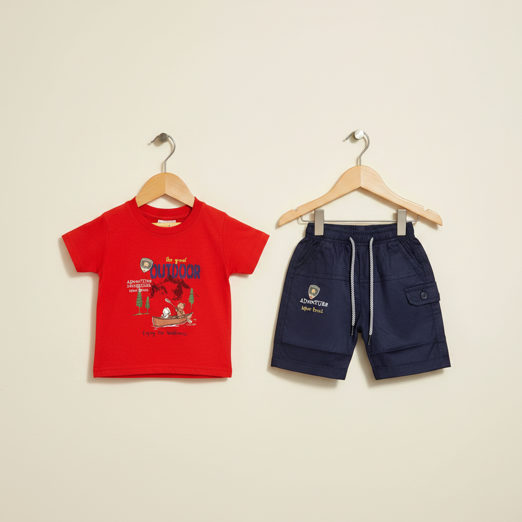 Baby Red Shirt & Shorts Set - Soft Cotton Summer 2-Piece Casual Outfit for Infants 3-9 Months
