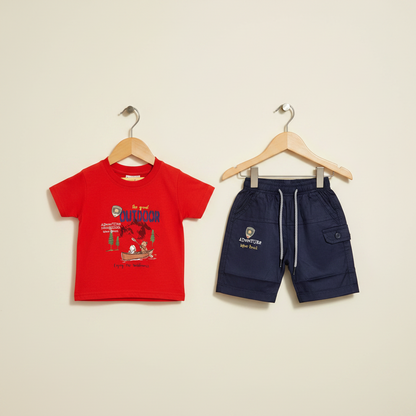Baby Red Shirt & Shorts Set - Soft Cotton Summer 2-Piece Casual Outfit for Infants 3-9 Months