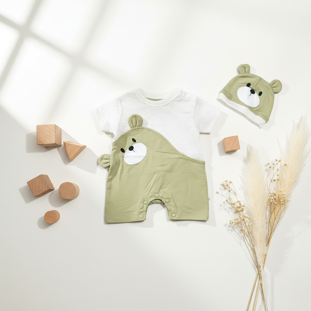 Baby romper with cap for hospital bag essentials