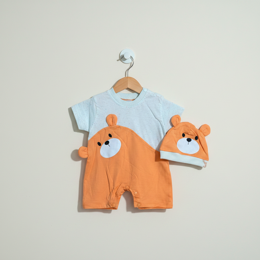 Newborn Romper with Matching Cap - Half Sleeve Short Romper Set for Newborns 0-3 Months