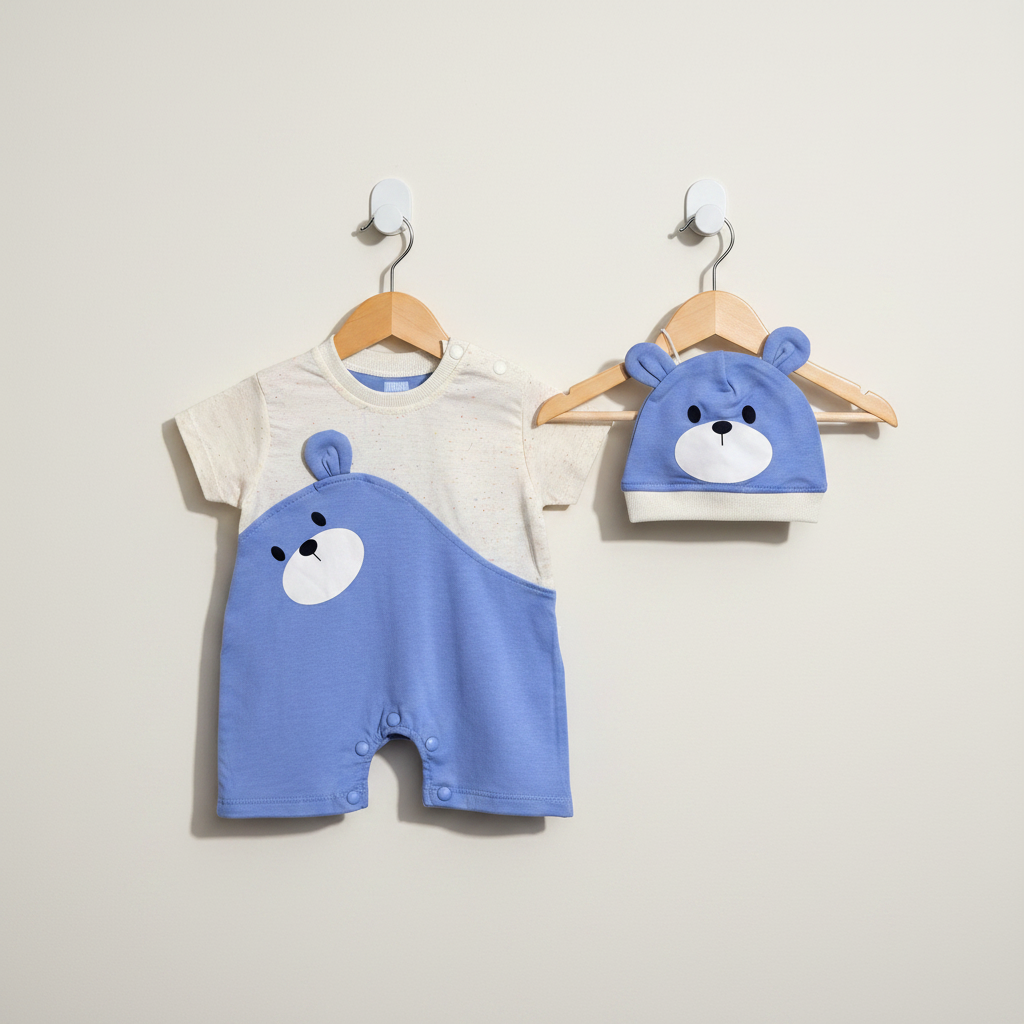 Soft newborn romper outfit with matching cap