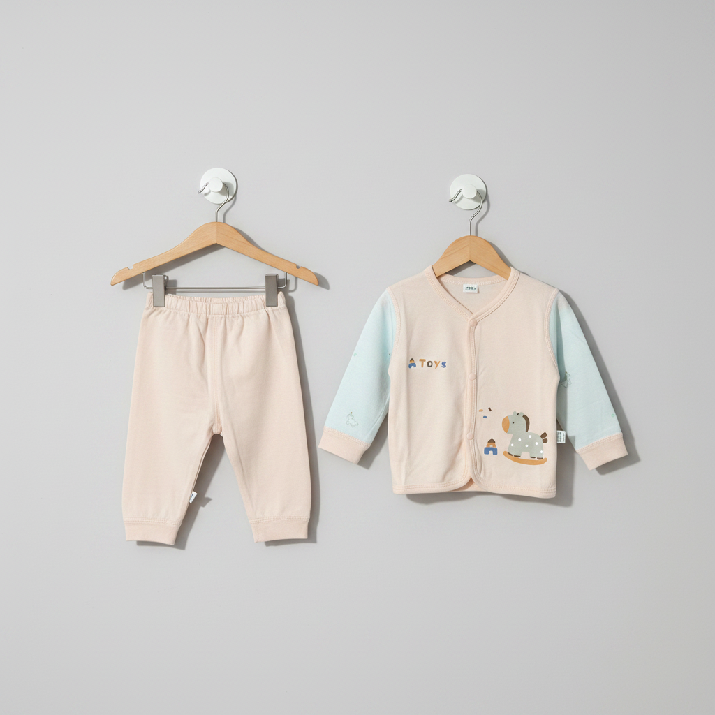 Baby soft cotton suit in blue cream and pink