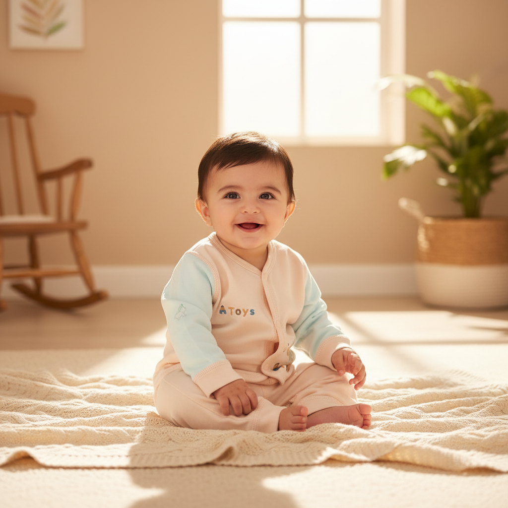 Baby cotton top and bottom set in soft colours