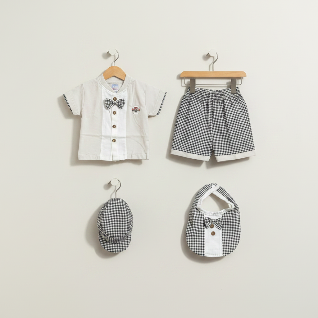 Soft newborn clothing set with shirt shorts and cap