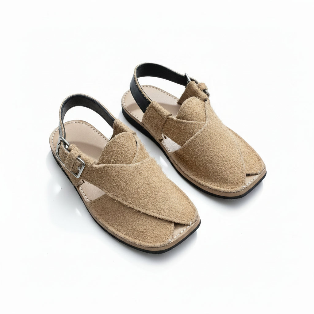 Kids Peshawari Chappal Chocolate Fur Design - Handmade Traditional Sandals