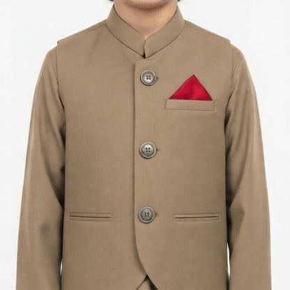 Boys Brown Kurta Shalwar with Plain Waistcoat - Traditional Outfit 4-7Y