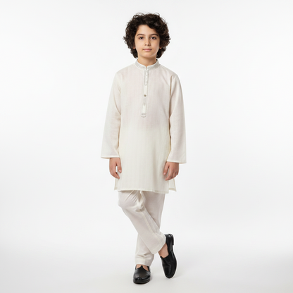Boys White Cotton Kurta Shalwar – Premium 2-Piece Set