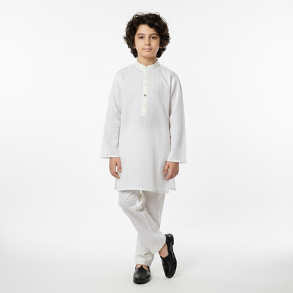 Boys White Cotton Kurta Shalwar – Premium 2-Piece Set
