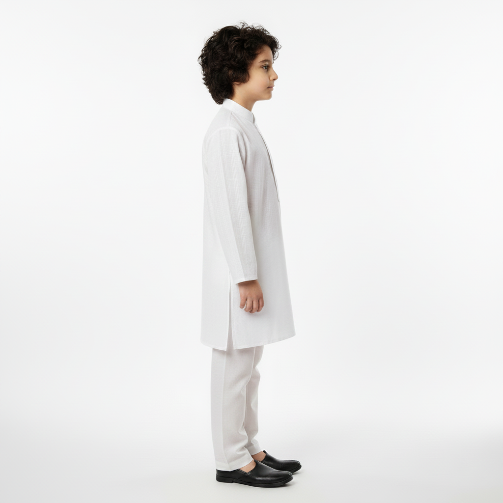 Boys White Cotton Kurta Shalwar – Premium 2-Piece Set