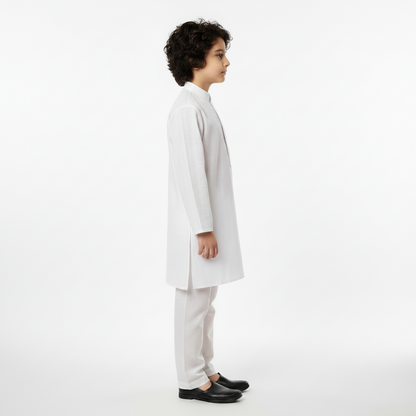 Boys White Cotton Kurta Shalwar – Premium 2-Piece Set