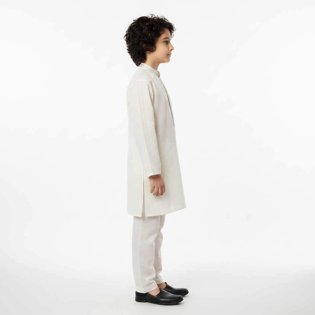 Boys White Cotton Kurta Shalwar – Premium 2-Piece Set