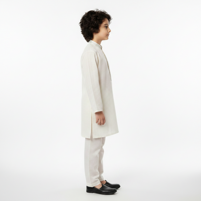 Boys White Cotton Kurta Shalwar – Premium 2-Piece Set