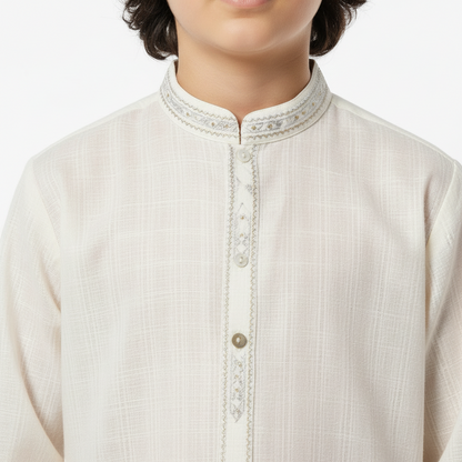 Boys Off White Cotton Kurta Shalwar – Premium 2-Piece Set