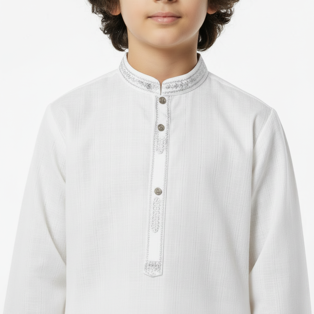 Boys White Cotton Kurta Shalwar – Premium 2-Piece Set