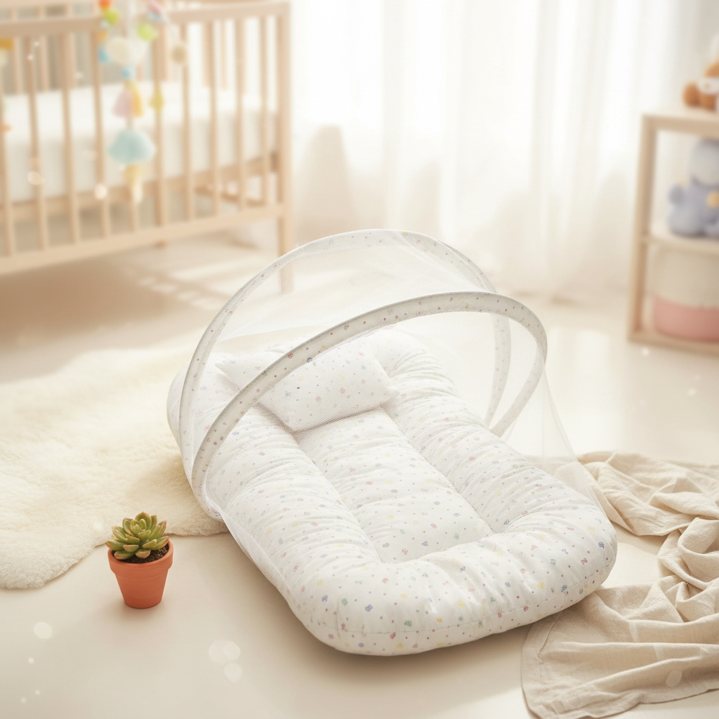 Baby Nest with Mosquito Net – Newborn Lounger & Sleep Pod
