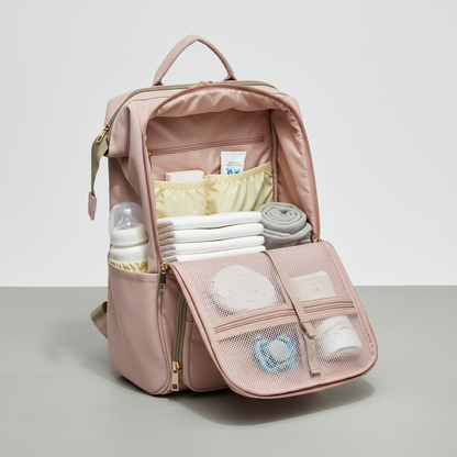 Baby Diaper Bag – Large Capacity Water-Resistant Mummy Bag | Pink & Brown