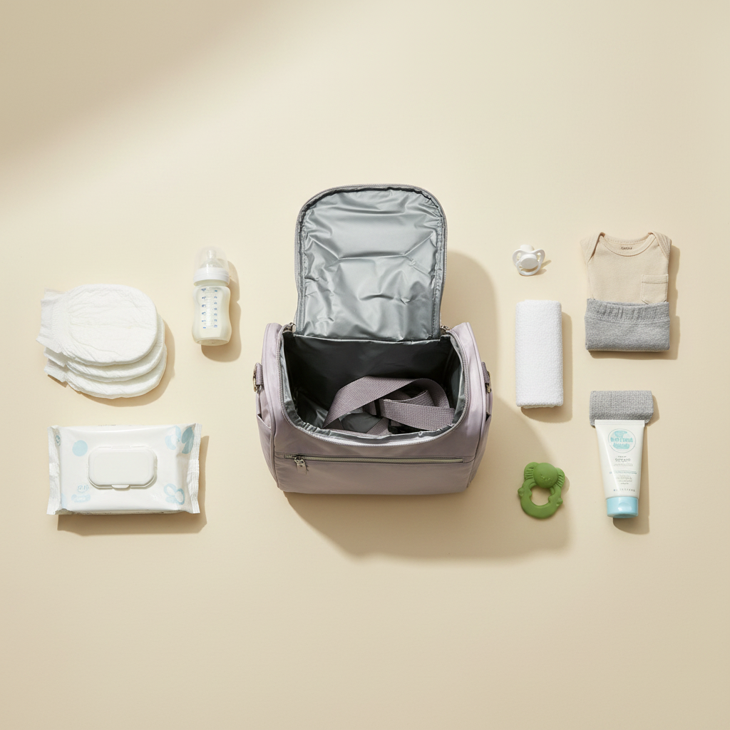 Baby Diaper Bag – Compact Water-Resistant Mummy Bag | Gray, Green & Purple