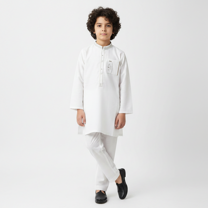 Boys White Embroidered Kurta Shalwar – Premium Traditional Outfit for 1–7 Years