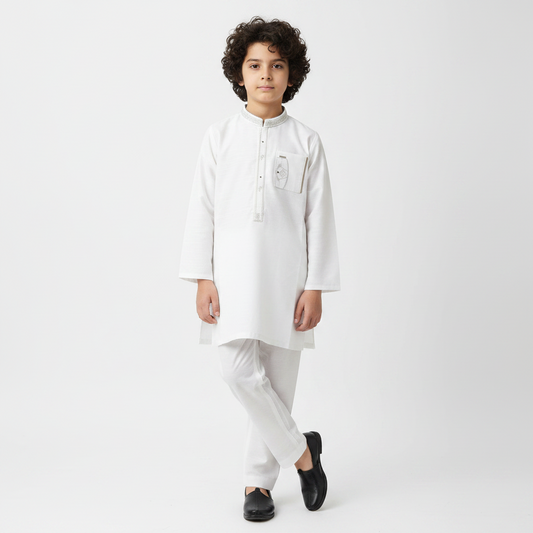 Boys White Embroidered Kurta Shalwar – Premium Traditional Outfit for 1–7 Years