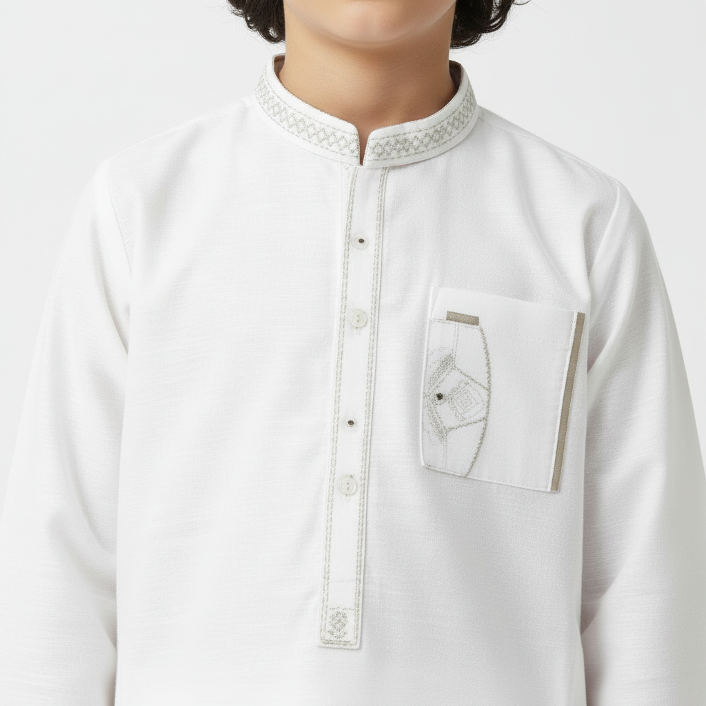 Boys White Embroidered Kurta Shalwar – Premium Traditional Outfit for 1–7 Years