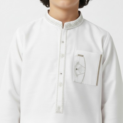 Boys White Embroidered Kurta Shalwar – Premium Traditional Outfit for 1–7 Years