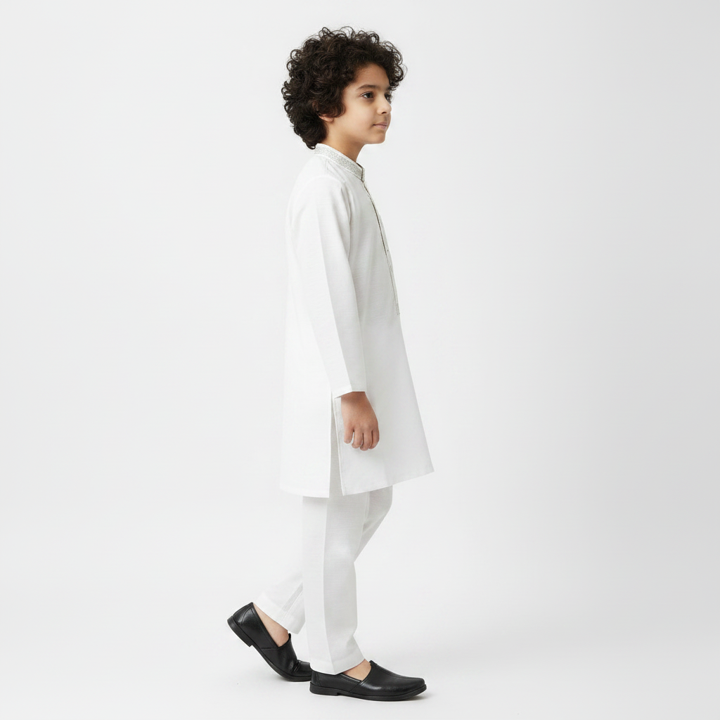 Boys White Embroidered Kurta Shalwar – Premium Traditional Outfit for 1–7 Years