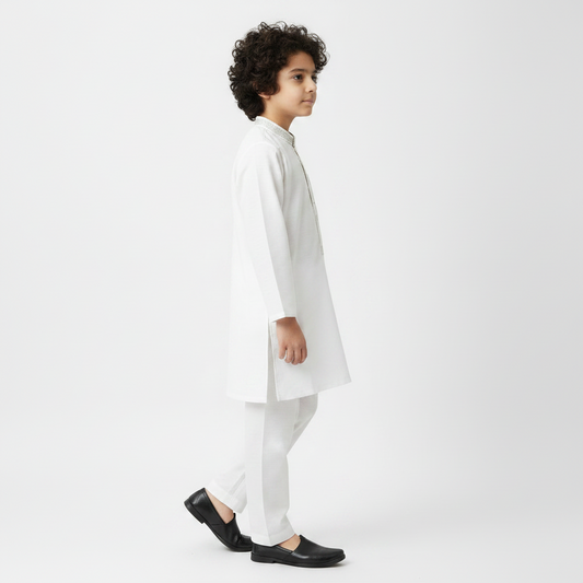 Boys White Embroidered Kurta Shalwar – Premium Traditional Outfit for 1–7 Years