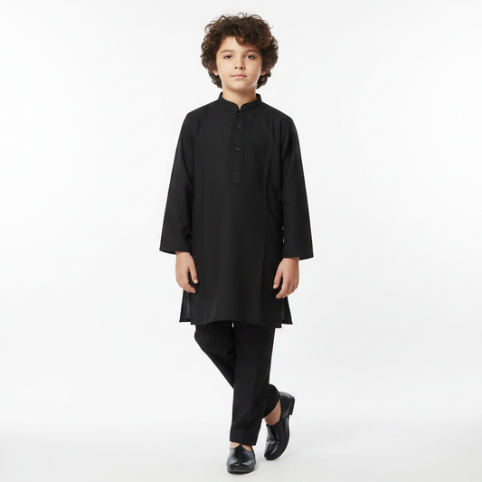 Boys Black Embroidered Kurta Shalwar – Premium Traditional Outfit for 1–7 Years