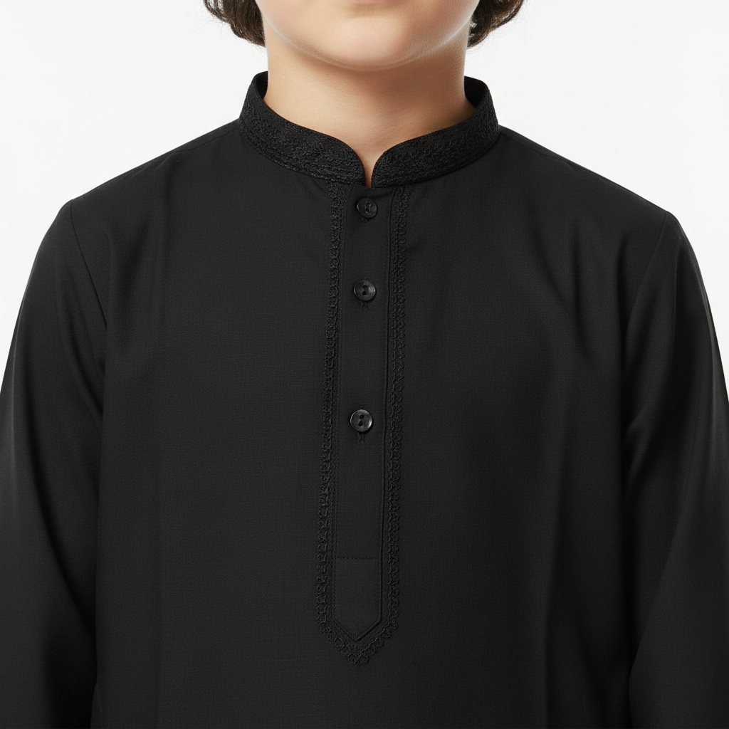 Boys Black Embroidered Kurta Shalwar – Premium Traditional Outfit for 1–7 Years