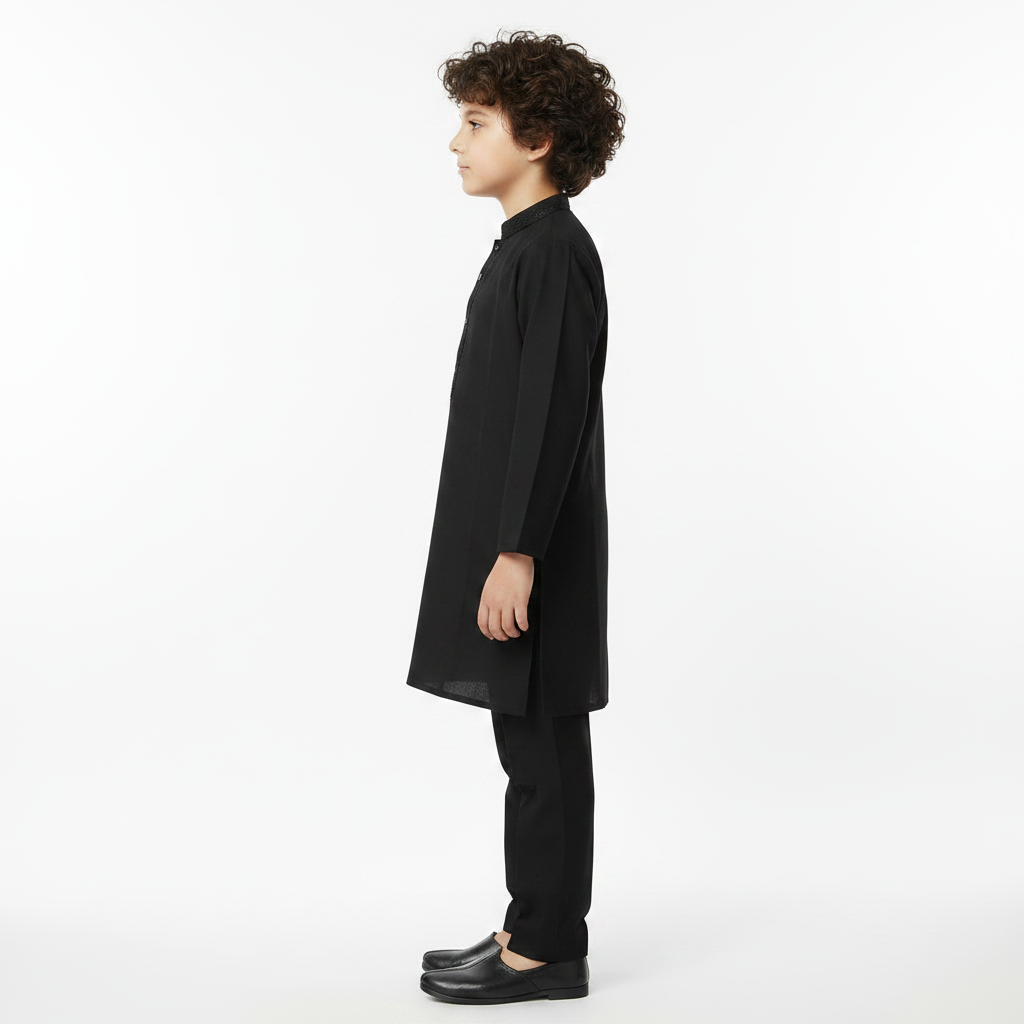 Boys Black Embroidered Kurta Shalwar – Premium Traditional Outfit for 1–7 Years